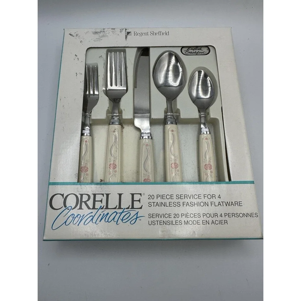 Corelle ENGLISH BREAKFAST 20pc Stainless FLATWARE Set Cottagecore Farmhouse NEW